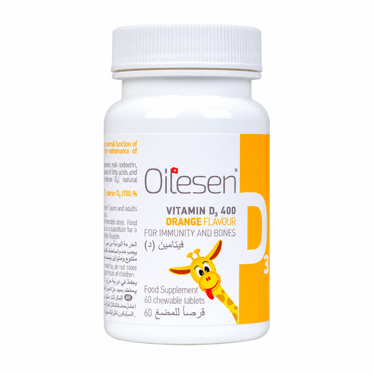 Oilesen D3 Orange Flavour Chewable Tablets bottle, 60 count